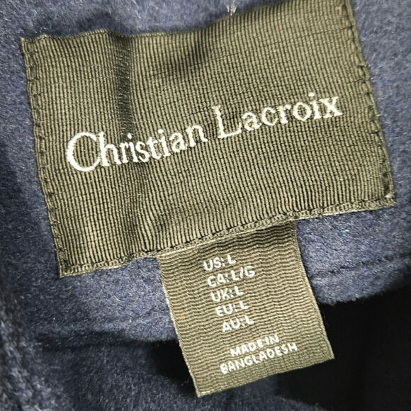 Blue Wool Christian Lacroix Long Sleeve Button Up Folded Collar Shirt Size Large - Picture 6 of 6